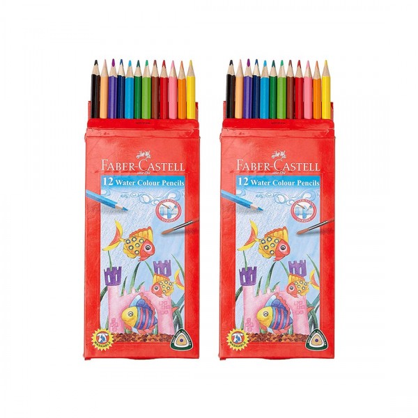 FABER-CASTELL 12 Water Colour Pencils + Paint Brush 