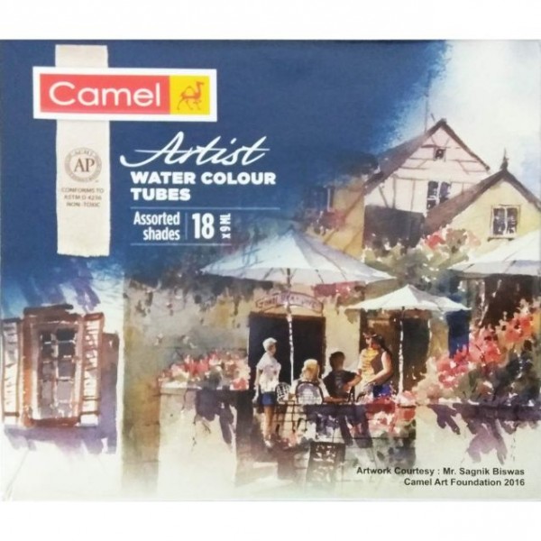 Camel Artist's Water Color Box - 9ml Tubes, 18 Shades
