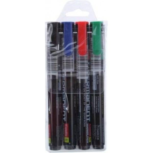 Camlin Permanent Marker Pen  (Set of 4, Black, Blue, Red, Green)