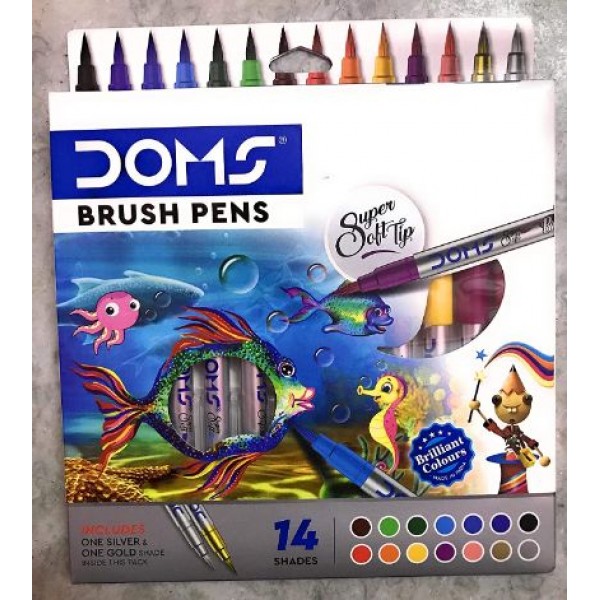 DOMS Brush Pen (14 Shades Includes 1 Silver and 1 Gold)