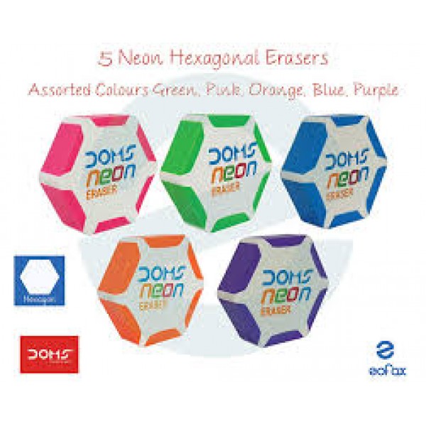 DOMS NEON HEX ERASERS MRP-5 (PACK OF 20)
