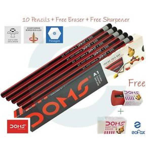 Doms A1 Deep Dark Graphite Pencils - 1 Eraser + 1 Sharpner Free (Pack of 4)