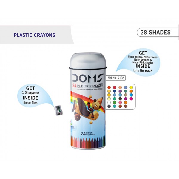 DOMS PLASTIC CRAYONS TIN PACK - 24 SHADES
