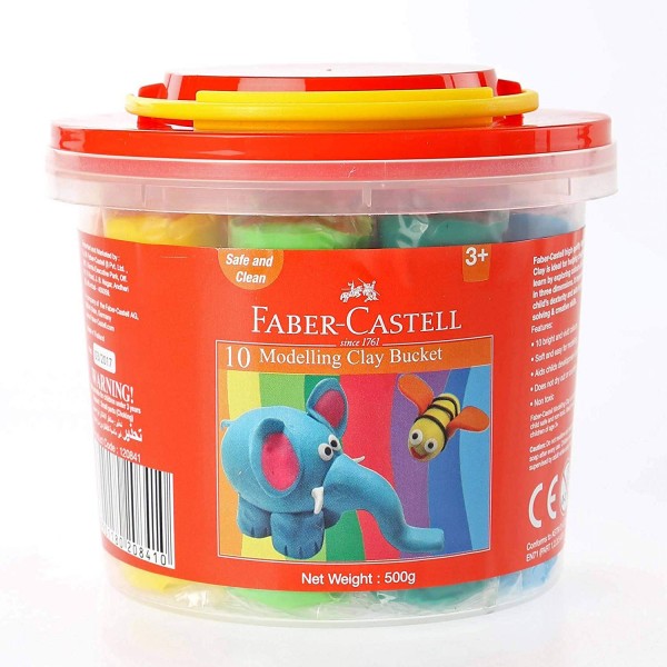 FABER CASTELL MODELLING CLAY 500GM BUCKET ( 10 COLOURS )