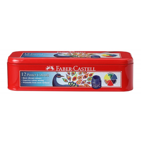 FABER CASTELL POSTER COLOUR  12 Shades PLASTIC PACK