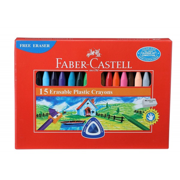  Faber Castell ERASABLE CRAYONS 70 MM 15 SHADE PACK OF 2