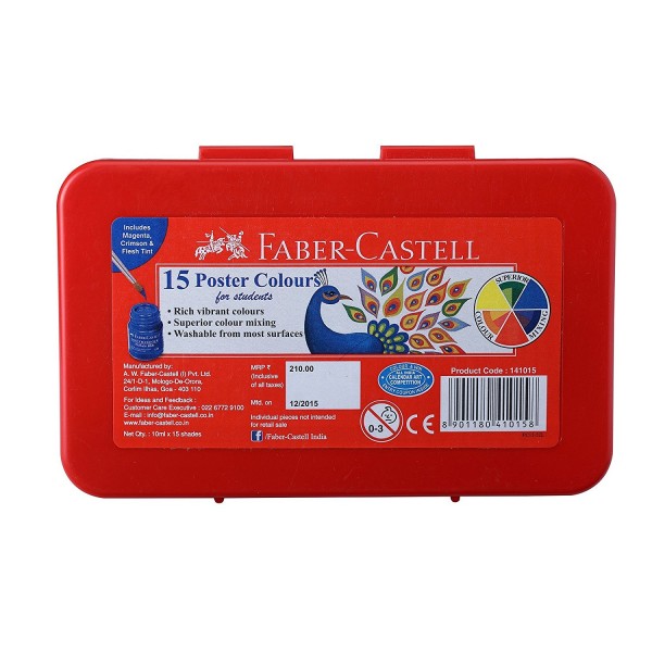 FABER CASTELL POSTER COLOUR PLASTIC PACK  15 SHADES