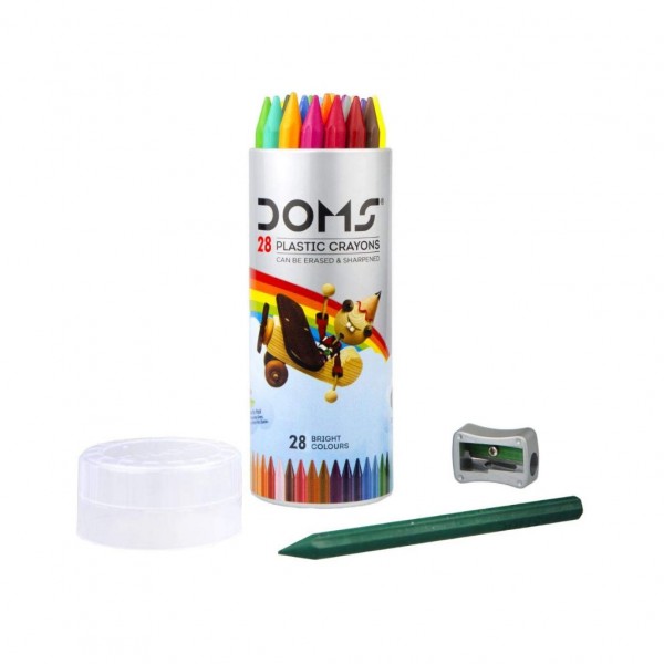 DOMS Plastic Crayon 28 Shades Round Tin