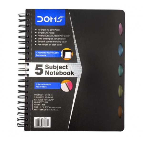 DOMS Wiro Note Book 5 Subject Notebook 300 Pages, A4 Size
