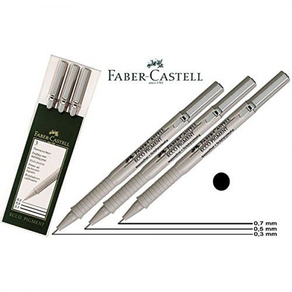 FABER CASTELL Fibre-Tip Pen Ecco Pigment 3 Pack 0.3/0.5/0.7