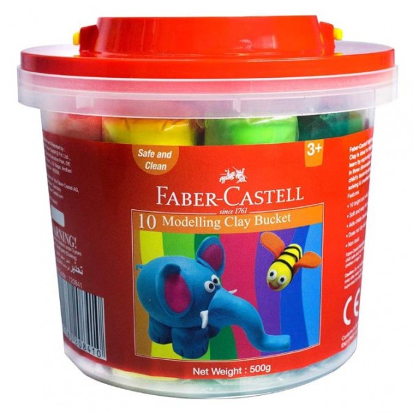 FABER CASTELL MODELLING CLAY 500GM BUCKET (10 COLOURS)