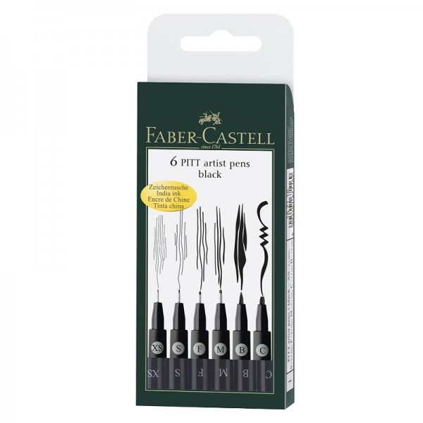 Faber Castell Pitt Artist Pen Set (PACK OF 6 BLACK(XS, S, F, M, B, C))