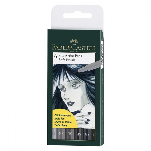 Faber Castell Pitt Artist Soft Brush Color Pen Set - Pack of 6