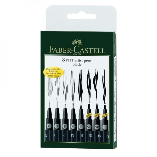 Faber-Castell Artist Pen Set - Pack of 8 (Black)