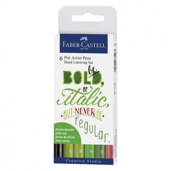 Faber-Castell Hand Lettering Pitt Artist Pen Set - Pack of 6 (Green)