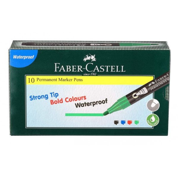 Faber-Castell Permanent Marker Pen - Pack of 10 (Green)