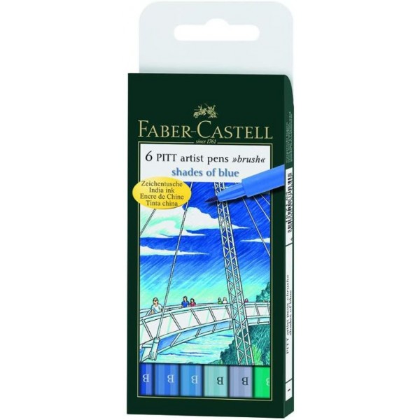 Faber-Castell Pitt Artist B Pen Set - Pack of 6 (Blue)