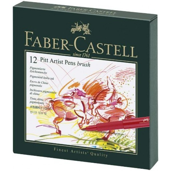 Faber-Castell Pitt Artist Color Pen Brush Set - Pack of 12, B
