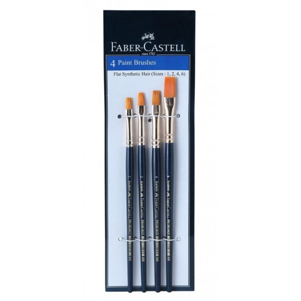 Faber-Castell Synthetic Hair Flat Assorted Paint Brush, Set of 4