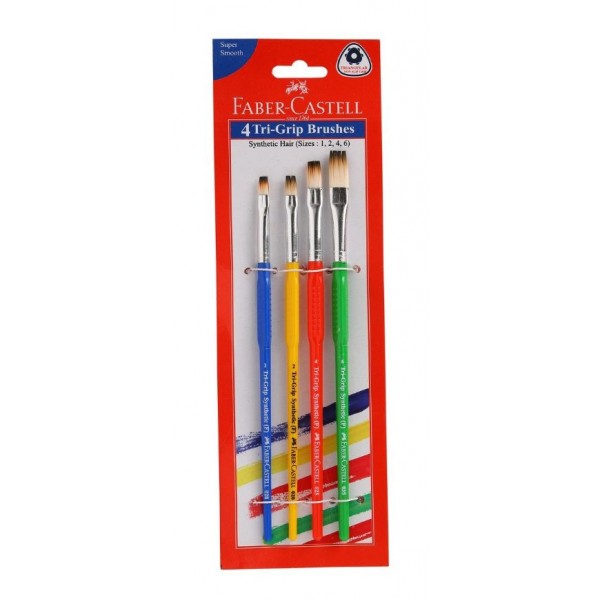 Faber-Castell Tri-Grip Brush - Flat, Pack of 4 (Assorted)