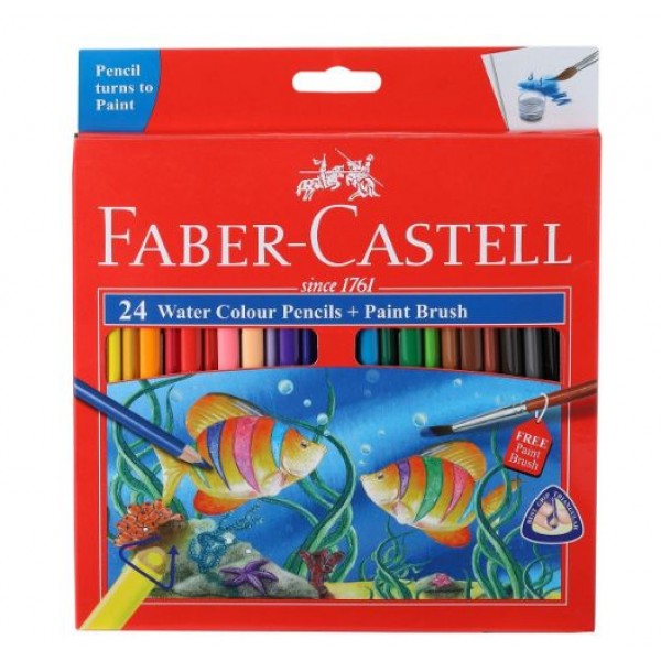Faber-Castell Water Color Pencils with Paint Brush - Pack of 24 (Assorted)