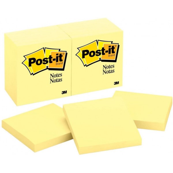 Post-It Notes - 3 inch x 3 inch, Pack of 12, Canary Yellow
