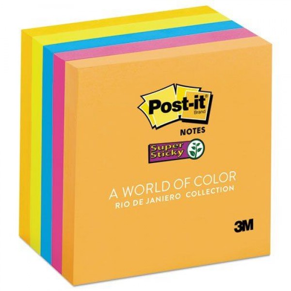 Post-it Notes Super Sticky Super Sticky Notes, 3 x 3, Rio de Janeiro Colors, 5 90-Sheet Pads/Pack