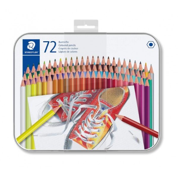 STAEDTLER Coloured Hexagonal Pencils in metal box packing of 72 coloured pencils