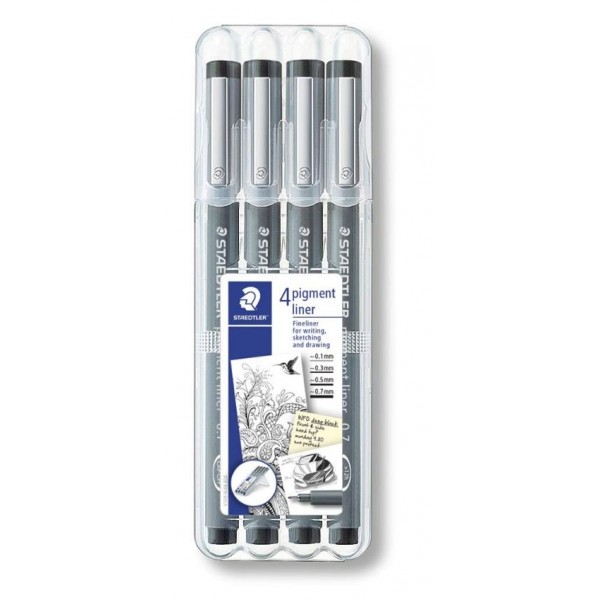 Staedtler 308 WP4 Pigment Fineliner Pen, Pack of 4