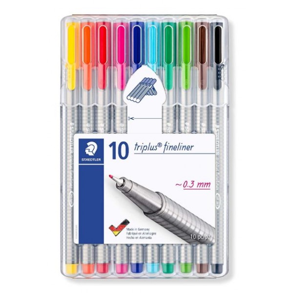 Staedtler 334 SB10 Triplus Fineliner Tip Pen in Staedtler Box - Pack of 10 (Multicolor)