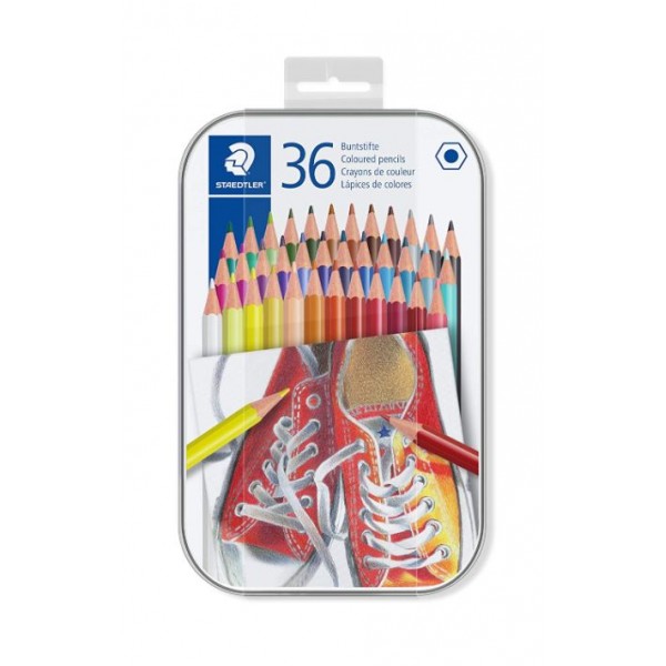 Staedtler Coloured Hexagonal Pencils in metal box packing of 36 coloured pencils 175 M36