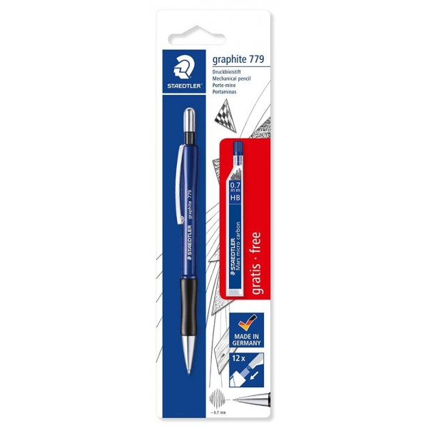 Staedtler Graphite 779 0.7mm Mechanical Pencil - color variations (Black/Blue) with 1 Pack lead