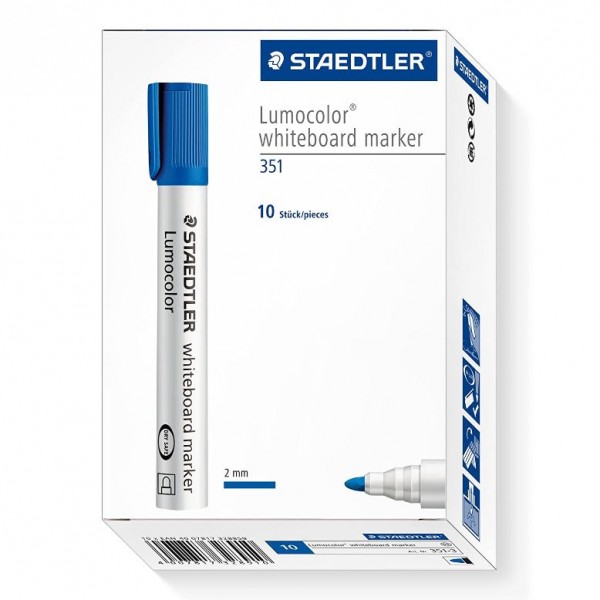 Staedtler Lumocolor 351-3 Bullet Tip Whiteboard Marker - Blue- Pack of 10