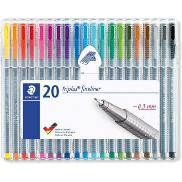 Staedtler Triplus Colour 334 SB20 Fibre Tip Pen Desktop Box, 20 Shades