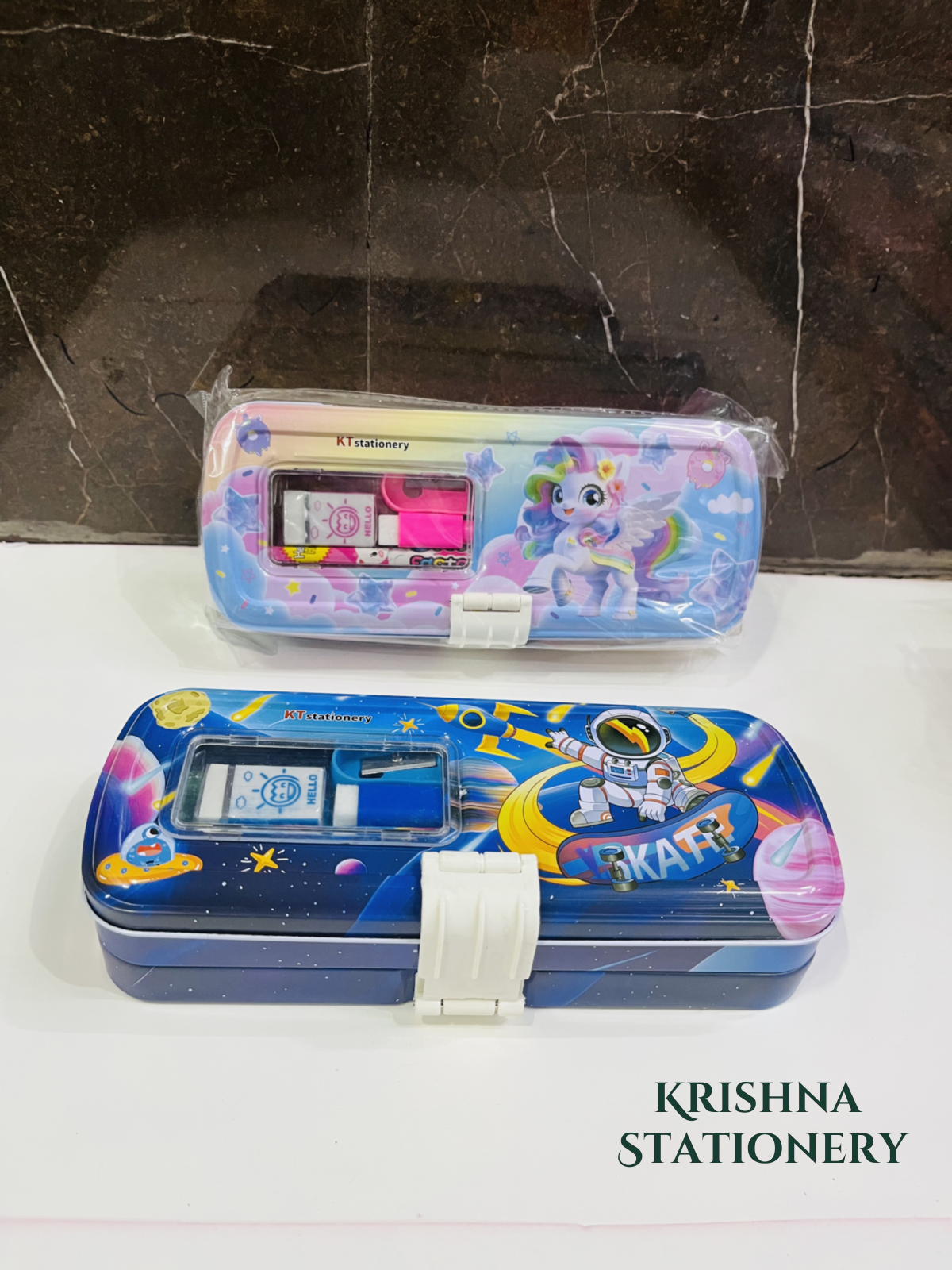 Metal Double Partition Pencil Box with White Board